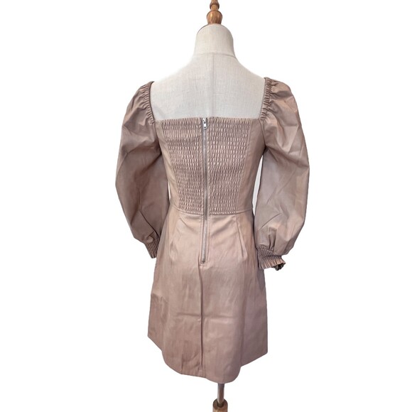 7 for All Mankind Tan Faux Leather Mini Dress Square Neck Long Sleeves NEW NWT - Picture 2 of 6
